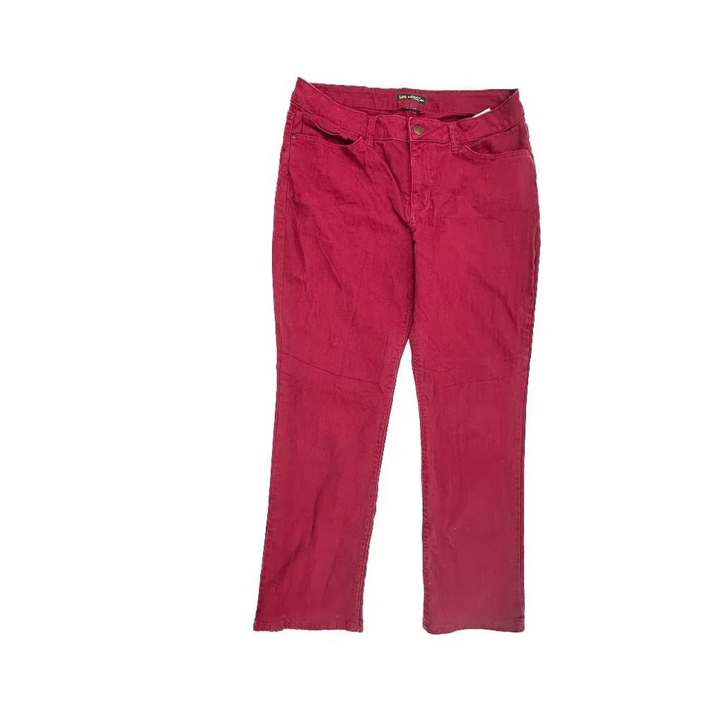 Lee Regular‎ Fit Straight Leg Mid Rise Women's size 14P Red Denim Jeans
